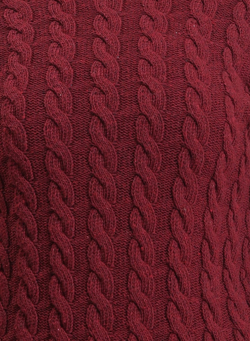 RAVIN Women Long Sleeves Braided Knit Pullover Burgundy - Image 3