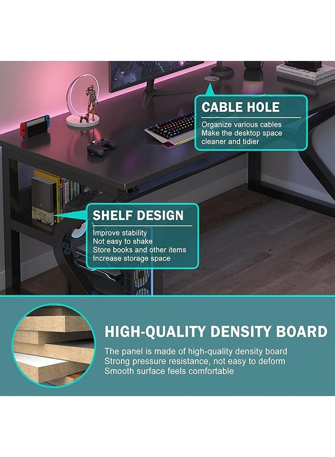 بيوينتي مكتب الكمبيوتر لديه تصميم هيكلي بسيط وأنيق يلبي المعايير الجمالية وله عدد قليل من الأجزاء مكتب الكمبيوتر المكتب مكتب الألعاب للمكتب المنزلي المكتب المنزلي مع رفف مرتفع تصميم إيرغونومي قدرة تحمل الحمل القوية مثالية للاعبين البالغين (أبيض ، 160) - Image 3