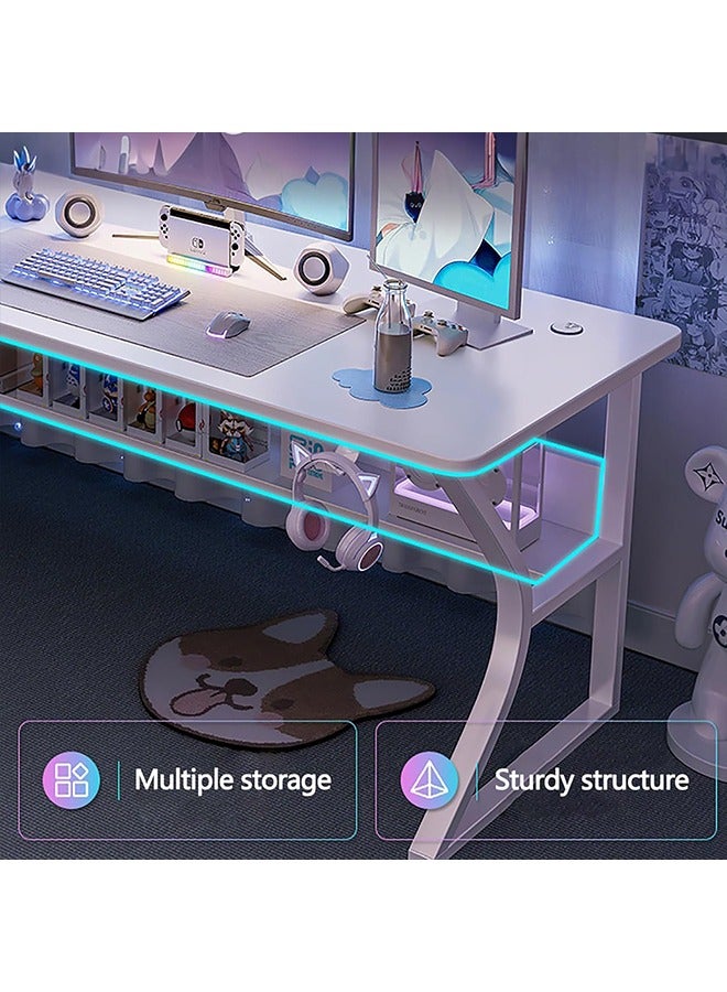 بيوينتي مكتب الكمبيوتر لديه تصميم هيكلي بسيط وأنيق يلبي المعايير الجمالية وله عدد قليل من الأجزاء مكتب الكمبيوتر المكتب مكتب الألعاب للمكتب المنزلي المكتب المنزلي مع رفف مرتفع تصميم إيرغونومي قدرة تحمل الحمل القوية مثالية للاعبين البالغين (أبيض ، 160) - Image 5