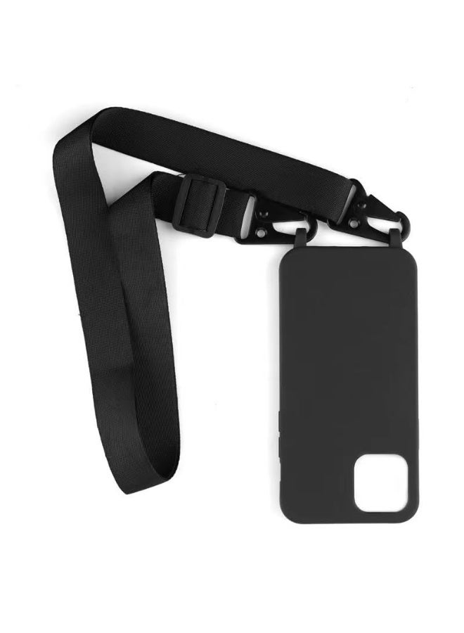 Compatible iPhone 15 Crossbody Silicone Soft Matte Phone Case with Adjustable Neck Cord Strap, Black - Image 1