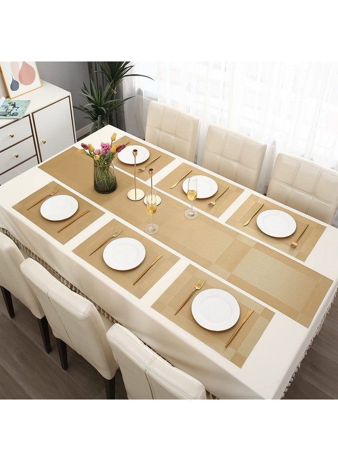 Ramkuwar Dining Table Runner and Placemats Set of 8 Modern Place Mats for Dining Table Decor Kitchen and Table Linens Coffee Mat for Christmas Dinners Gold, Large - Image 1
