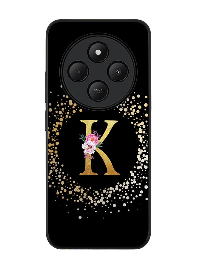 Stylizedd For Xiaomi Redmi 14C / 14R Case,Slim fit Camera Protection, Shockproof Thin Phone cover - Custom Monogram Floral - K ( Black ) - Image 1