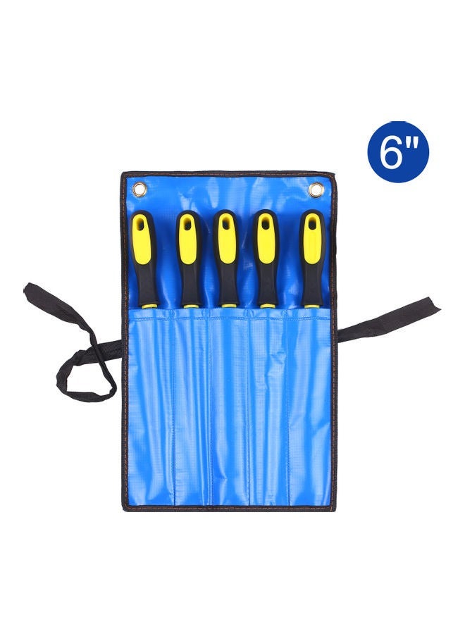 NIBEMINENT 5-Piece File Set With Carrying Bag Black/Yellow/Silver 6inch - Image 1