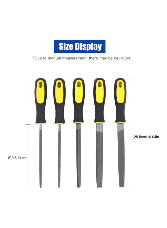 NIBEMINENT 5-Piece File Set With Carrying Bag Black/Yellow/Silver 6inch - Image 3