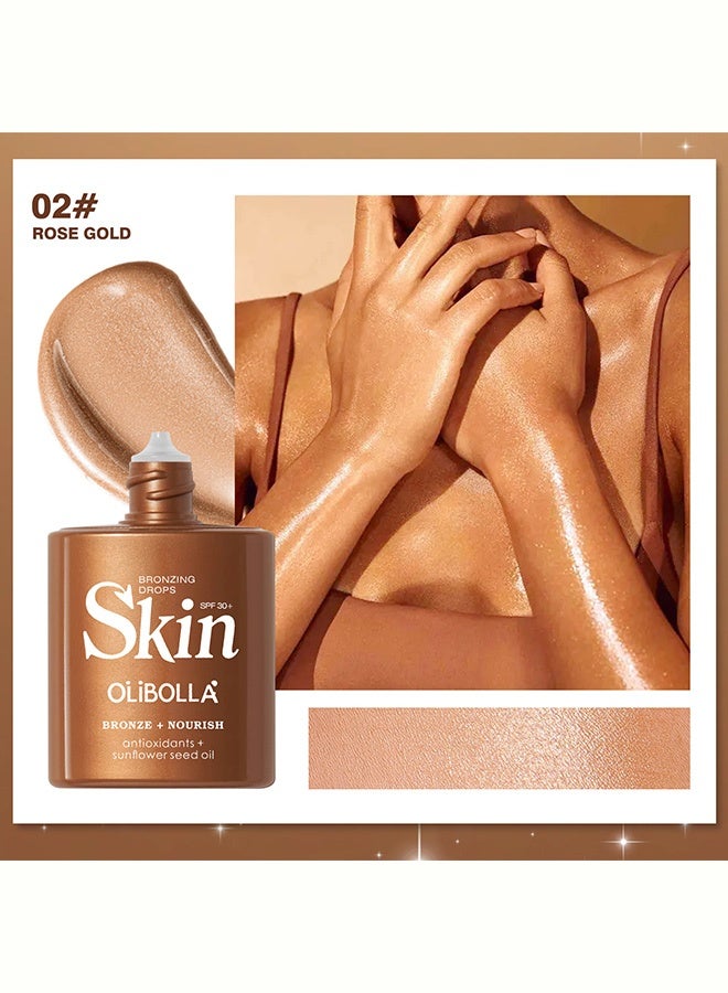 أوليبولا سائل إبراز الجسم، قطرات تسمير قابلة للبناء مع SPF 30، مُغَلى بزيت بذور عباد الشمس ومضادات الأكسدة، برونزي يغذي توهج الشمس للوجه والجسم، مُرطب للتسمير الذاتي لجميع ألوان البشرة 02#ذهب وردي - Image 2