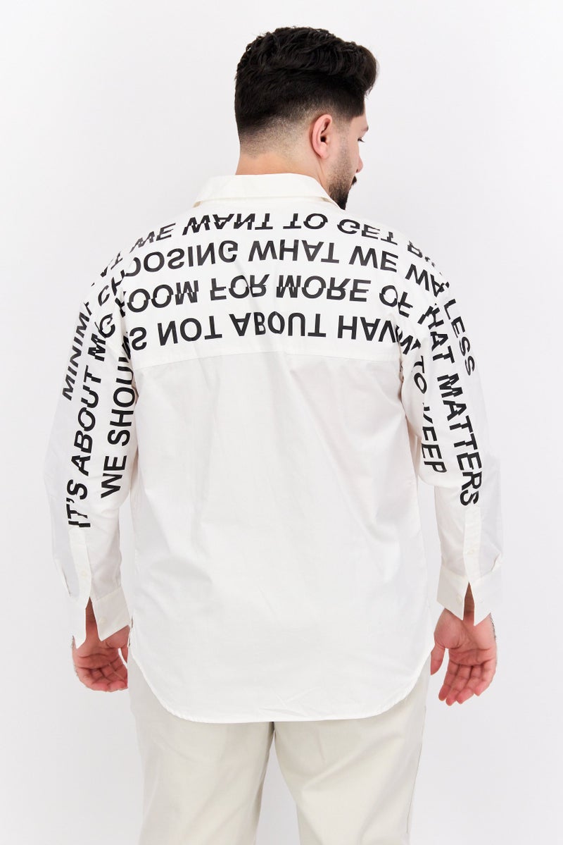 SELECTED Men Regular Fit Graphic Long Sleeve Casual Shirt, Off White Combo - Image 3