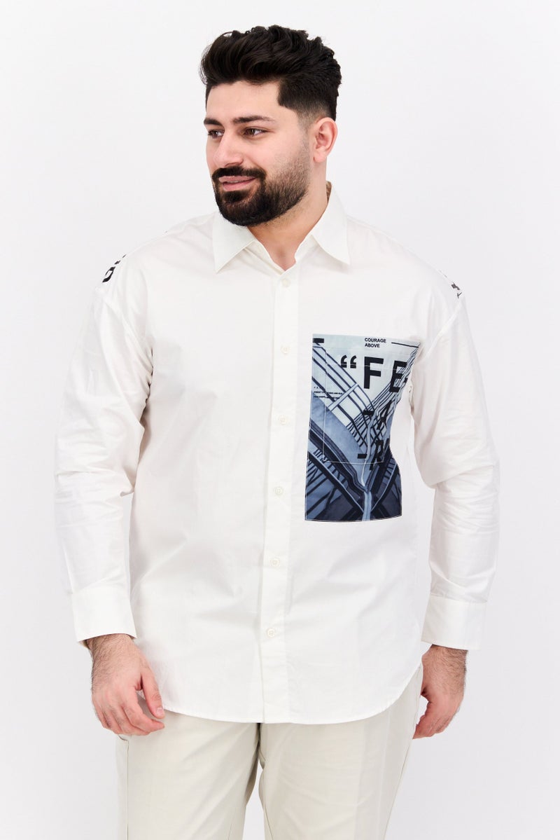 SELECTED Men Regular Fit Graphic Long Sleeve Casual Shirt, Off White Combo - Image 1