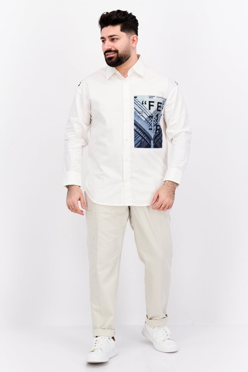 SELECTED Men Regular Fit Graphic Long Sleeve Casual Shirt, Off White Combo - Image 4