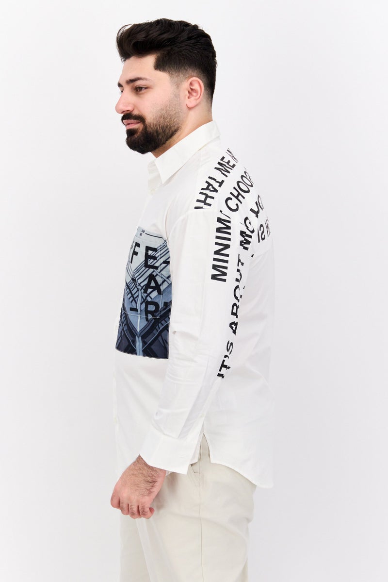 SELECTED Men Regular Fit Graphic Long Sleeve Casual Shirt, Off White Combo - Image 2