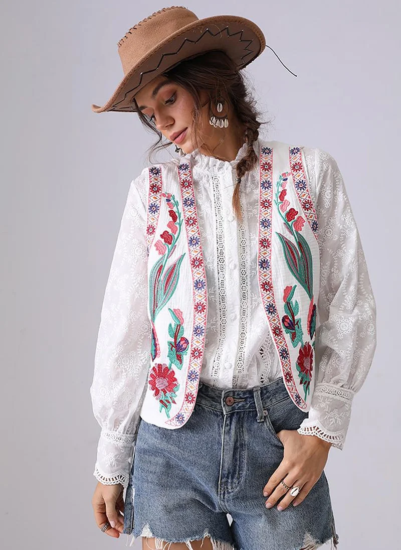 YUNIQEE White Sleeveless Open Front Jacket