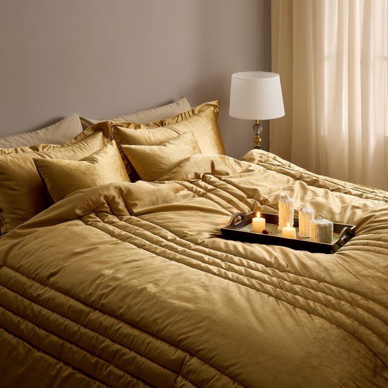 MUSSEL Velvet California King Size Comforter Set 3 Pieces,Luxury Gold All Season Cozy Velvet Bedding Comforter Sets,Modern Striped Lightweight Fluffy Bedroom Sets - Image 3