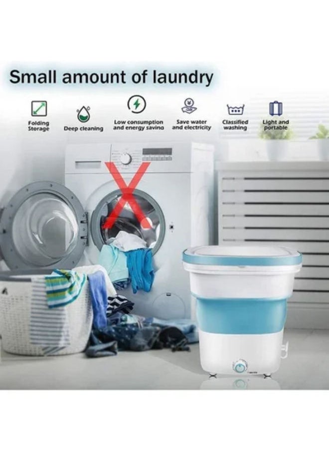 Mini Foldable Washing Machine Lightweight Travel Laundry Washer with Folding Tub Portable Compact Clothes Cleaning Machine - (BLUE)