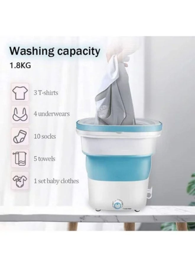 Mini Foldable Washing Machine Lightweight Travel Laundry Washer with Folding Tub Portable Compact Clothes Cleaning Machine - (BLUE)