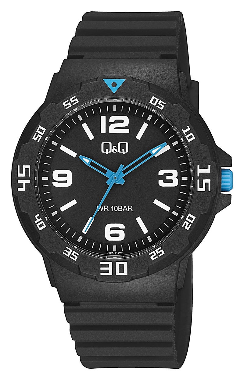 Q&Q Men’s Sports Analog Watch Black – Blue Accent Hands & Crown, matt Black Dial, 10 BAR Water Resistant, Lightweight Fiber Case Wrist Watch for Men & Boys - V02A-014VY - Image 5