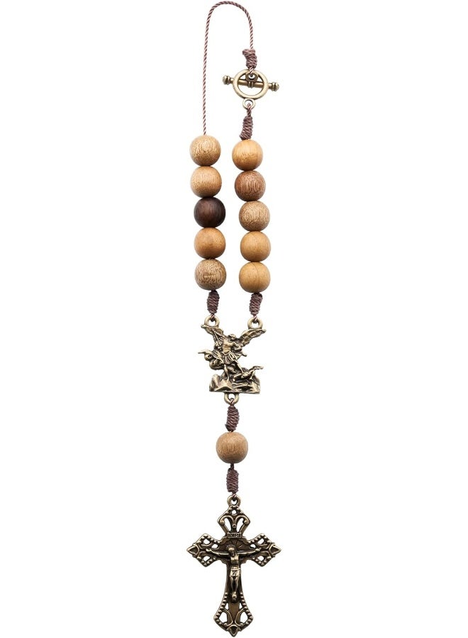 Intercession St Michael Car Rearview Mirror Rosary Wood - Image 3