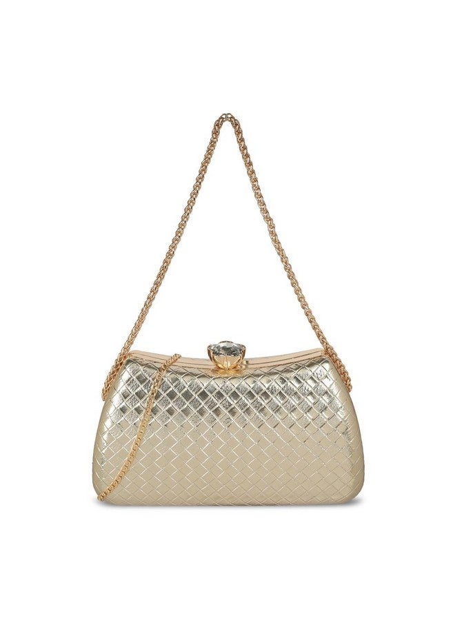 Mochi Women's Gold Fashionable Faux Leather Party Clutch (38-156) - Image 1