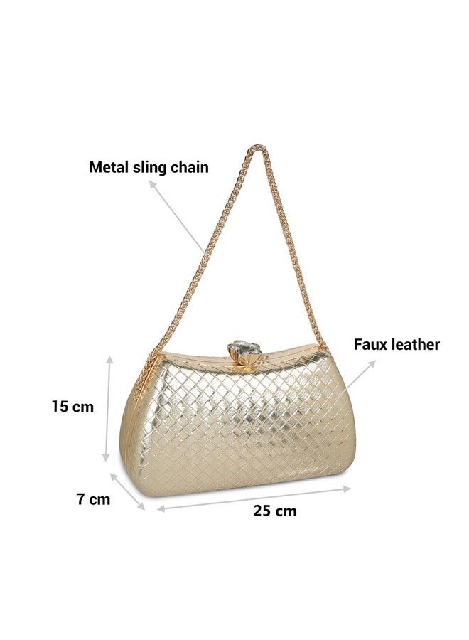 Mochi Women's Gold Fashionable Faux Leather Party Clutch (38-156) - Image 3