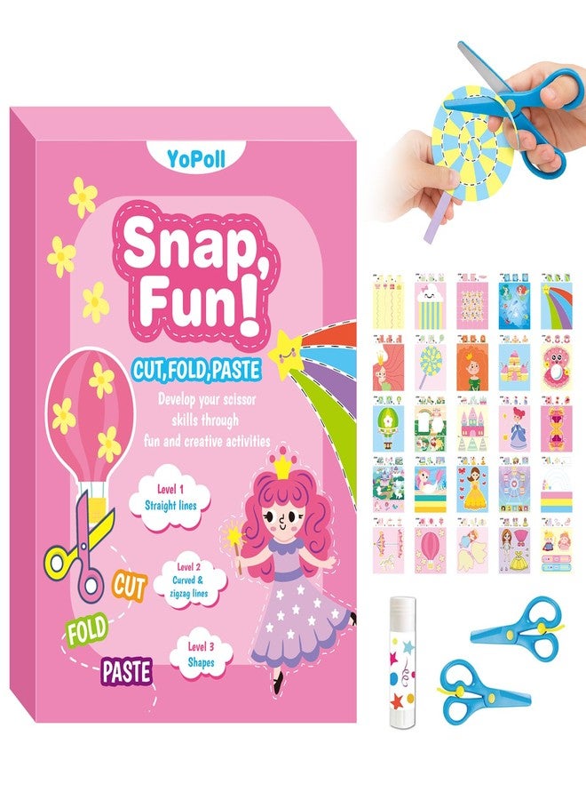YoPoll Scissor Skills Activity Book for Kids, Toddler Arts and Crafts Kit with 2 Safety Scissors, Preschool Learning Toy for Fine Motor Skills and Creative Cutting Practice, Fun Gift for Boys & Girls - Image 1
