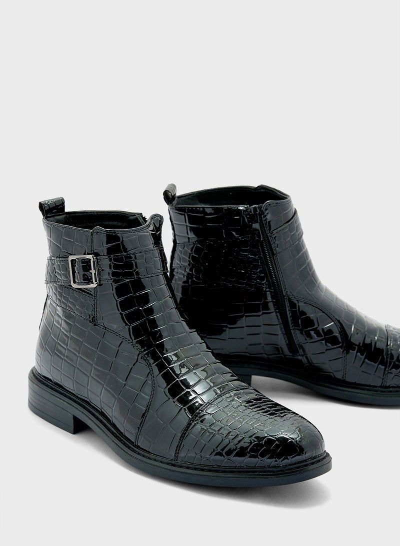 Patent Croc Embossed Pull On Boots