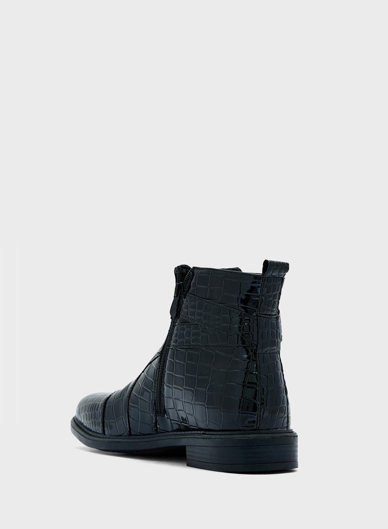 Patent Croc Embossed Pull On Boots