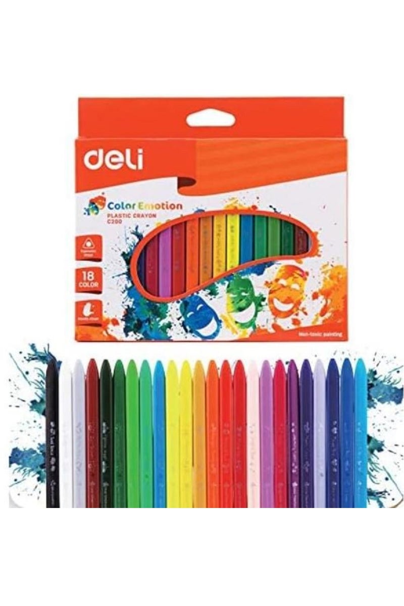 Deli 18-Colors color emotion Nnon-toxic ergonomic shape plastic crayons assorted color - Image 1