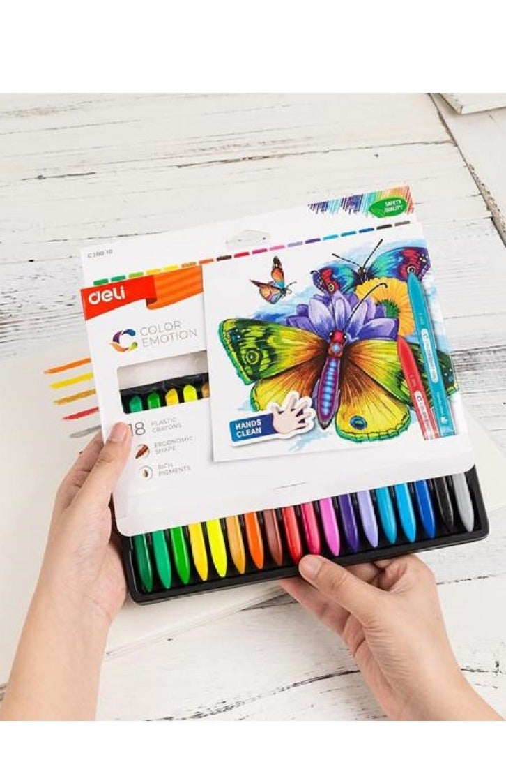 Deli 18-Colors color emotion Nnon-toxic ergonomic shape plastic crayons assorted color - Image 2