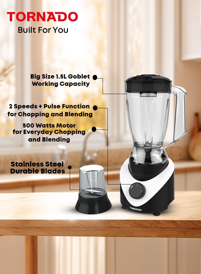 TORNADO Electric Blender 500 Watt, 1.5 Litre, Mill, Black - Image 4