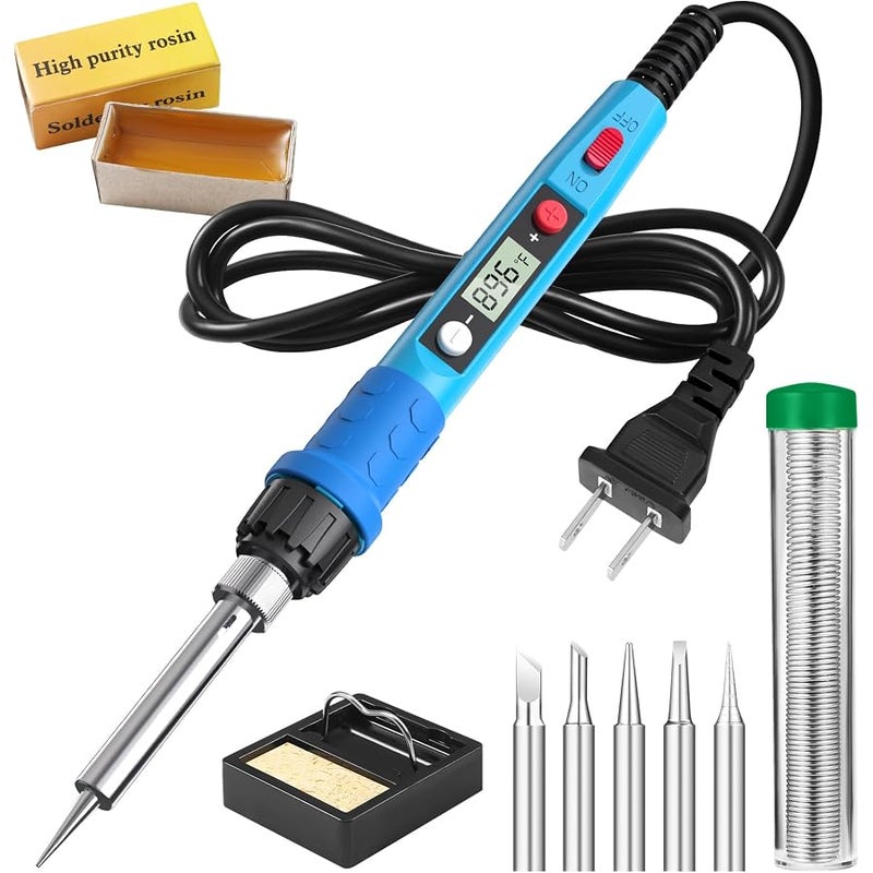 Q-MING Soldering Iron Kit, 80W 110V LCD Digital Solder Iron Pen with Ceramic Heater, Portable Welding Tools with 5pcs Tips, Stand, Solders Wire, Sponge, Paste, for Metal,Electric Repairs, DIY - Image 1