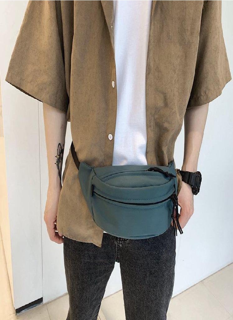 Eckek - Men Crossbody Bag Casual Waist Pack Waterproof Sports Belt Phone Pouch Solid Color Nylon Unisex Chest Bags Hip Banana Bag - Image 1