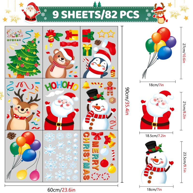 Christmas Window Clings 9 Sheets Christmas Window Stickers Santa Snowman Reindeer Xmas Snowflake Merry Christmas Window Clings  Double-Side Window Decals for Party Decorations Home School Glass  - Image 2