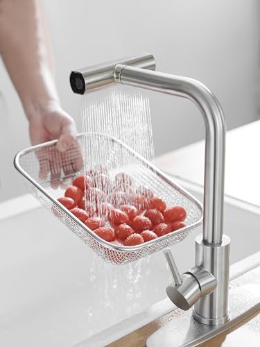 JOOM Kitchen Faucets with Pull Down Sprayer,Waterfall Kitchen Sink Faucet,Commercial Utility Stainless Steel Kitchen Faucets,Single Handle Kitchen Sink Faucet with Pull Down Sprayer for 3 Function,Brushed - Image 4