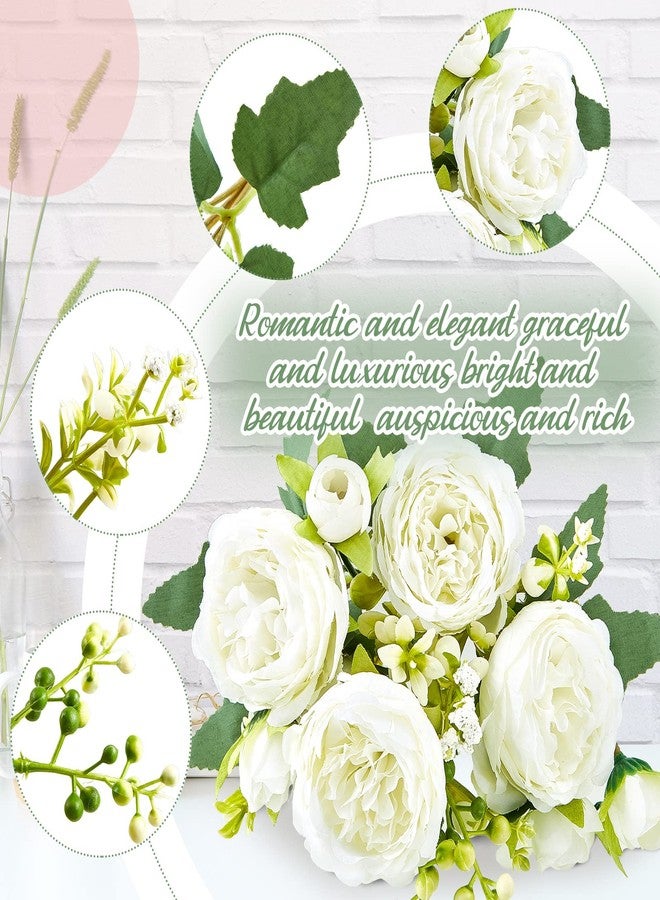 Jexine 12 Bundles Silk Artificial Peonies Flowers Faux Peony Bouquet Fake Peonies Artificial Flowers Bouquets for Vase Floral Arrangements Wedding Home Table Decoration (White, Pink) - Image 3