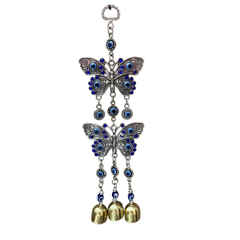 RIPE INDIA RIPE INDIA Two Butterfly Evil Eye Hanging with Bells for Home Car and Office - Image 4