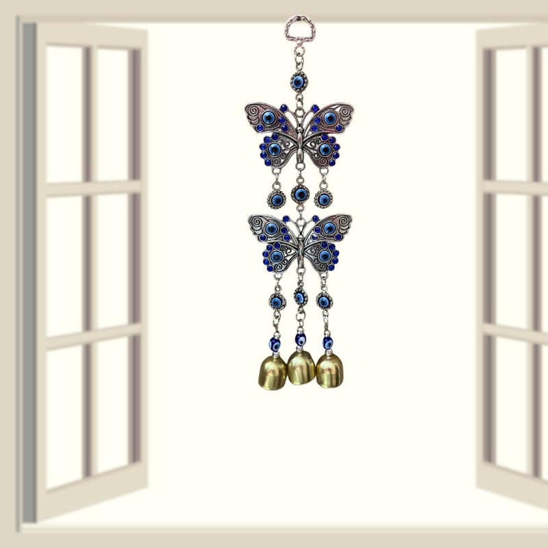 RIPE INDIA RIPE INDIA Two Butterfly Evil Eye Hanging with Bells for Home Car and Office - Image 3