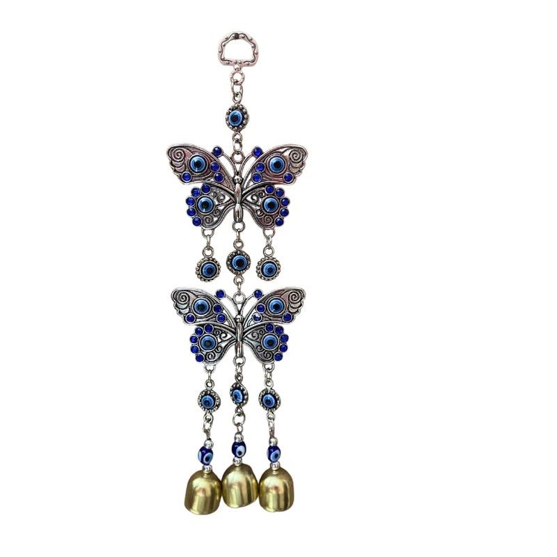 RIPE INDIA RIPE INDIA Two Butterfly Evil Eye Hanging with Bells for Home Car and Office - Image 1