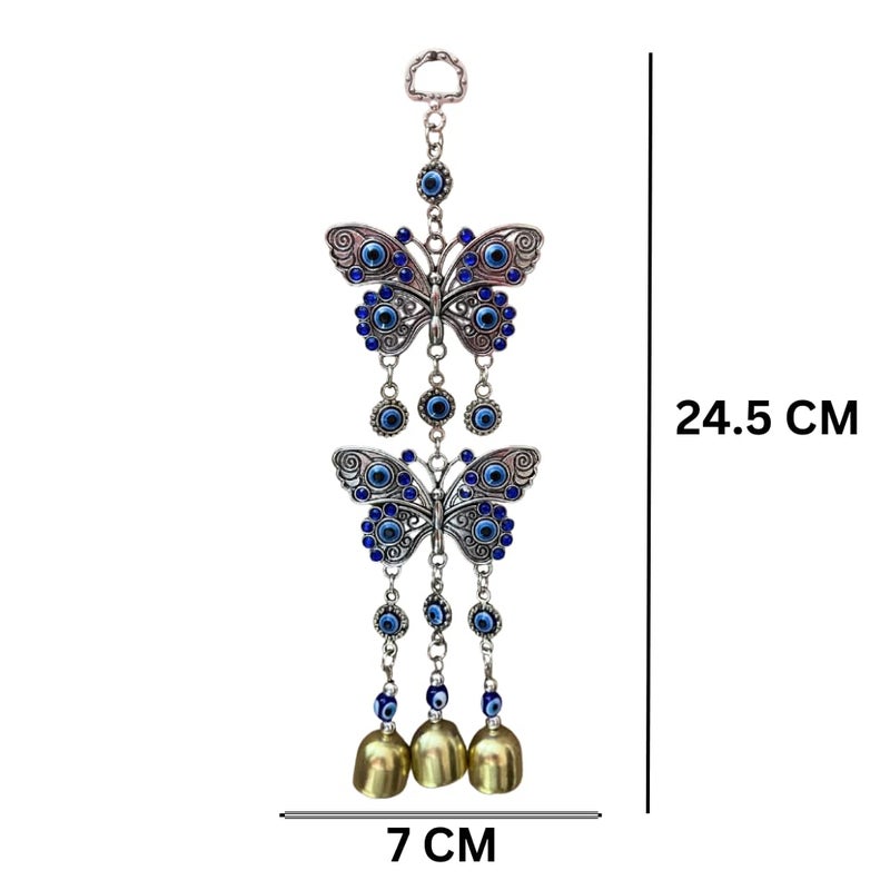 RIPE INDIA RIPE INDIA Two Butterfly Evil Eye Hanging with Bells for Home Car and Office - Image 2