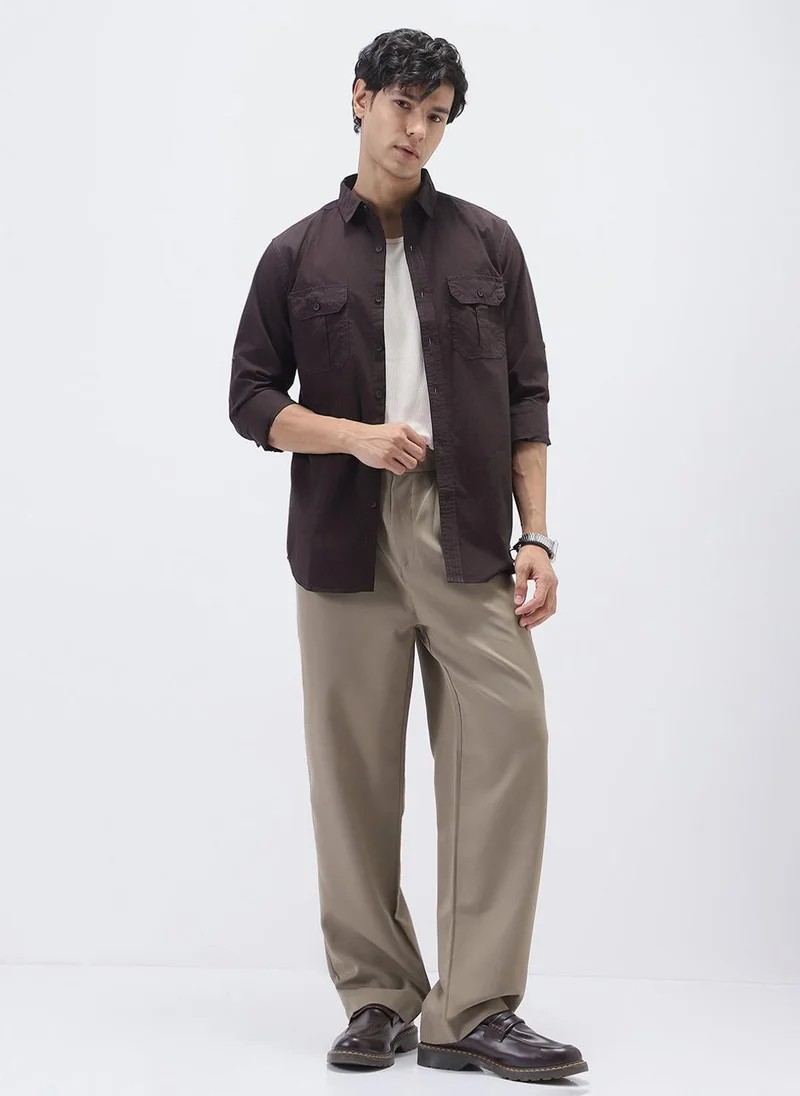 Urbano Fashion  Urbano Fashion Men's Cocoa Cotton Full Sleeve Regular Fit Casual Solid Shirt for Men | Best Price UAE
