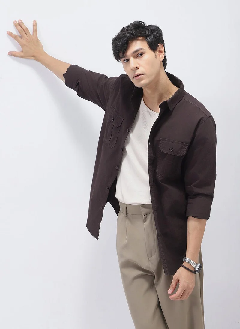 Urbano Fashion  Urbano Fashion Men's Cocoa Cotton Full Sleeve Regular Fit Casual Solid Shirt for Men | Best Price UAE