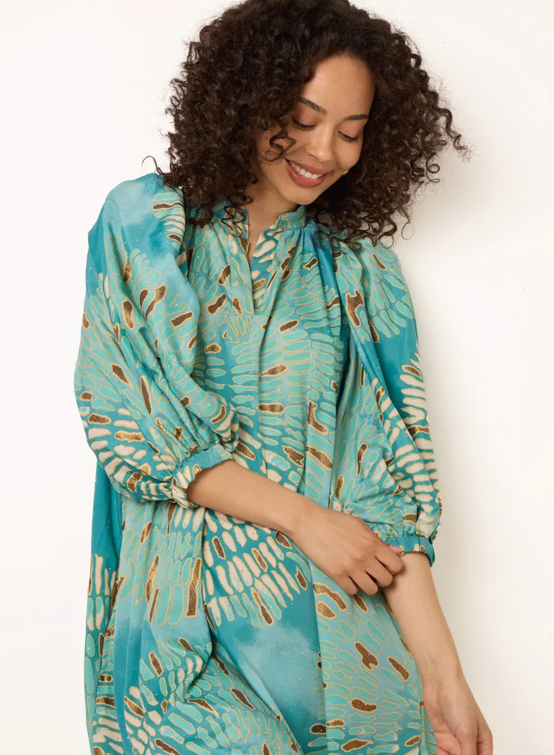 Blue Vanilla Diamante Tunic Dress With Puff Sleeve