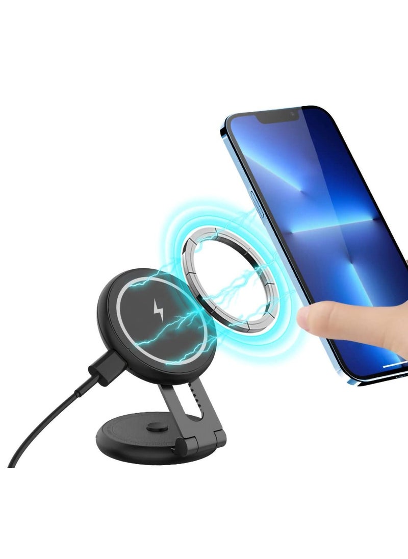 Y&D - Magnetic Wireless Car Charger Mount Compatible with MagSafe Designed for Tesla Model 3/Y, 15W Fast Charging Phone Foldable Invisible Dashboard iPhone 14/13/12(Black) - Image 1