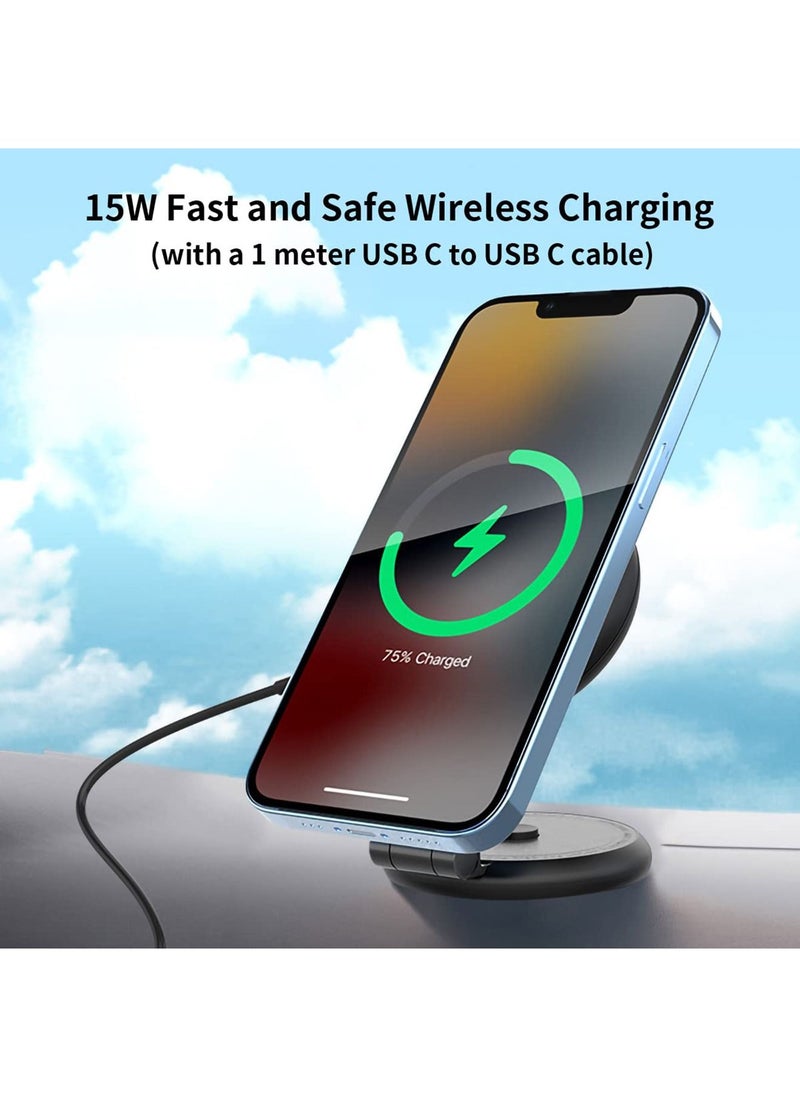 Y&D - Magnetic Wireless Car Charger Mount Compatible with MagSafe Designed for Tesla Model 3/Y, 15W Fast Charging Phone Foldable Invisible Dashboard iPhone 14/13/12(Black) - Image 1