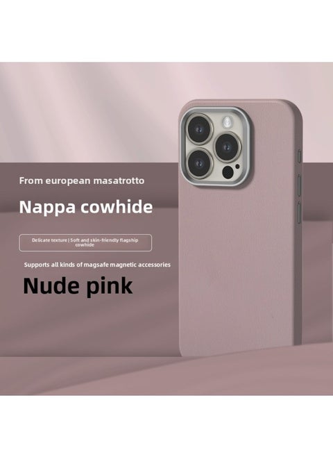 All-inclusive Fine Leather Case MagSafe Magnetic Application IPhone14pro Max Apple 15 Phone Case 13 Solid Color-Color:XYM Fine Leather Pink-Applicable Model:14plus (without Packaging)