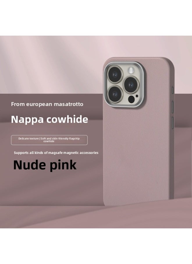 Generic - All-inclusive Fine Leather Case MagSafe Magnetic Application IPhone14pro Max Apple 15 Phone Case 13 Solid Color-Color:XYM Fine Leather Pink-Applicable Model:14plus (without Packaging) - Image 1