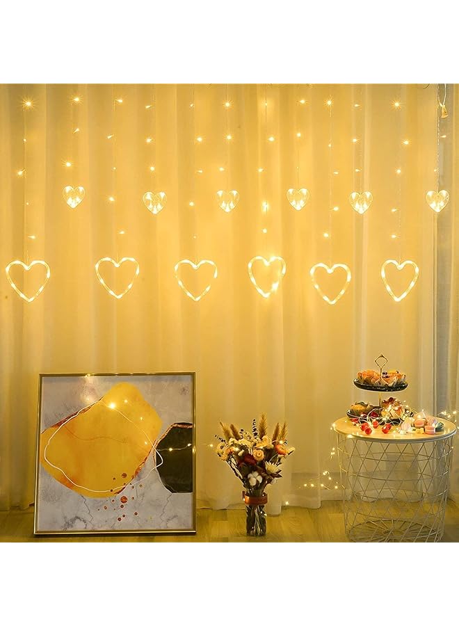 The Bros Curtain Light, 138 LED Love Heart Remote Control Curtain Light, Warm White Curtain Light, 8 Flashing Modes, Suitable for Valentine's Day, Christmas, Wedding, Bedroom Party, Birthday, Bar Decoration  - Image 1