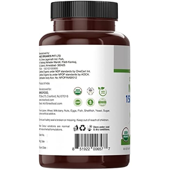 Brieofood Organic Neem 1500mg, 45 Servings, Vegetarian, Gluten Free, 90 Vegetarian Tablets - Image 5