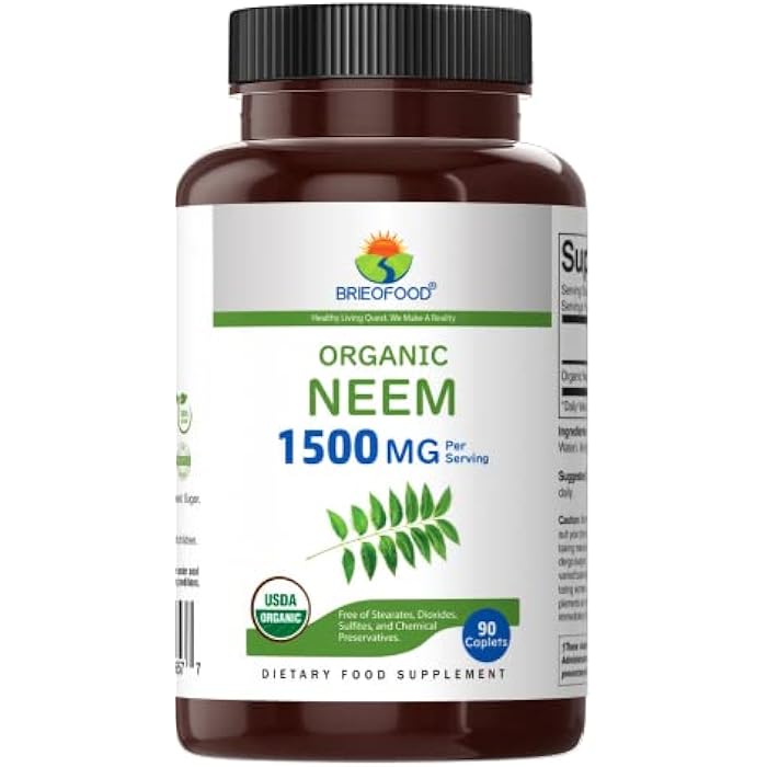 Brieofood Organic Neem 1500mg, 45 Servings, Vegetarian, Gluten Free, 90 Vegetarian Tablets - Image 2