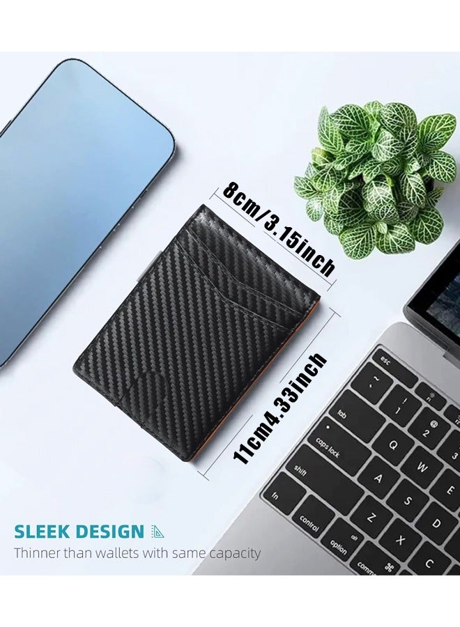 Blocking Elegant Anti-Theft Leather Wallet for Business Men, Front Pocket Bifold Wallet with 6 Card Slots and Id Window (A Orange) - Image 2