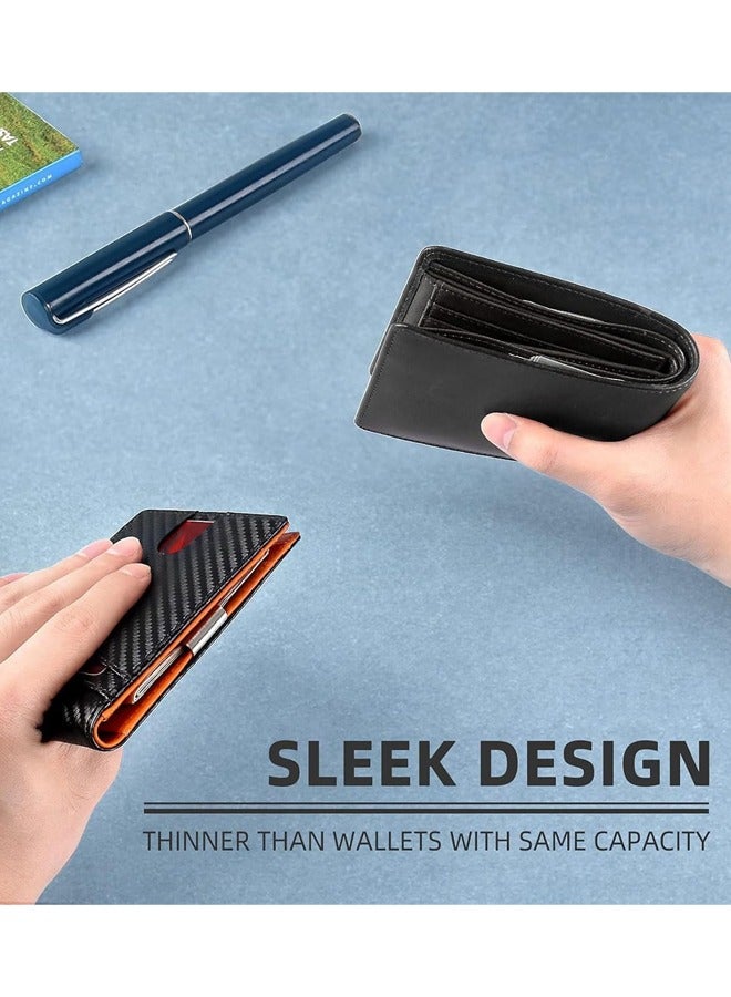 Blocking Elegant Anti-Theft Leather Wallet for Business Men, Front Pocket Bifold Wallet with 6 Card Slots and Id Window (A Orange) - Image 5