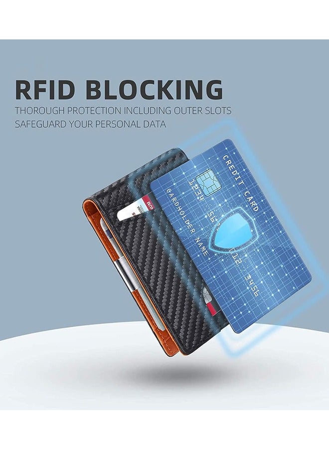 Blocking Elegant Anti-Theft Leather Wallet for Business Men, Front Pocket Bifold Wallet with 6 Card Slots and Id Window (A Orange) - Image 3
