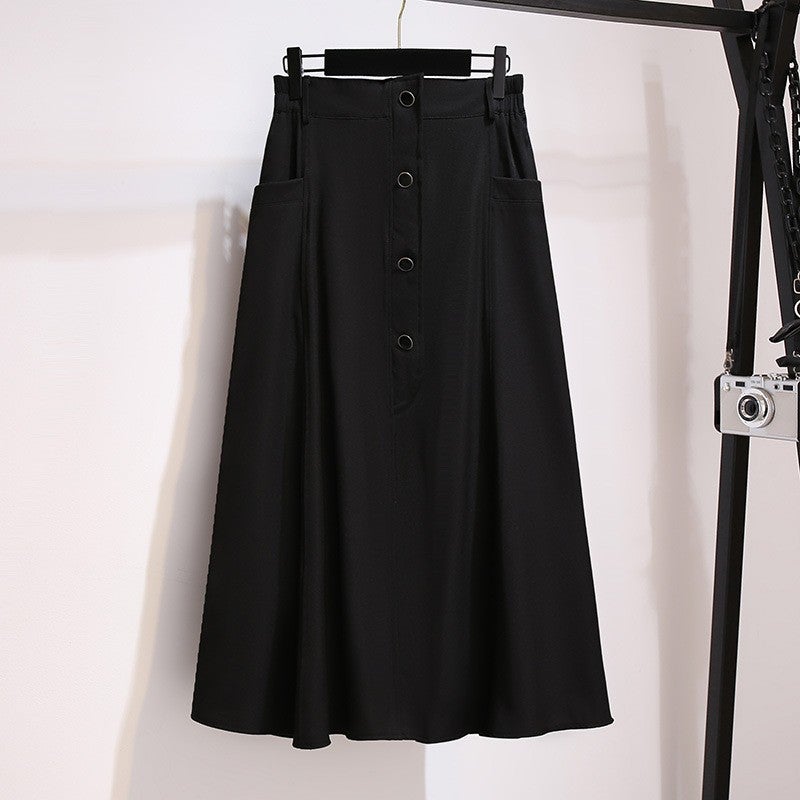 Plus Size Fashion A-Line Midi Skirt Black (shipped within 10 days) 